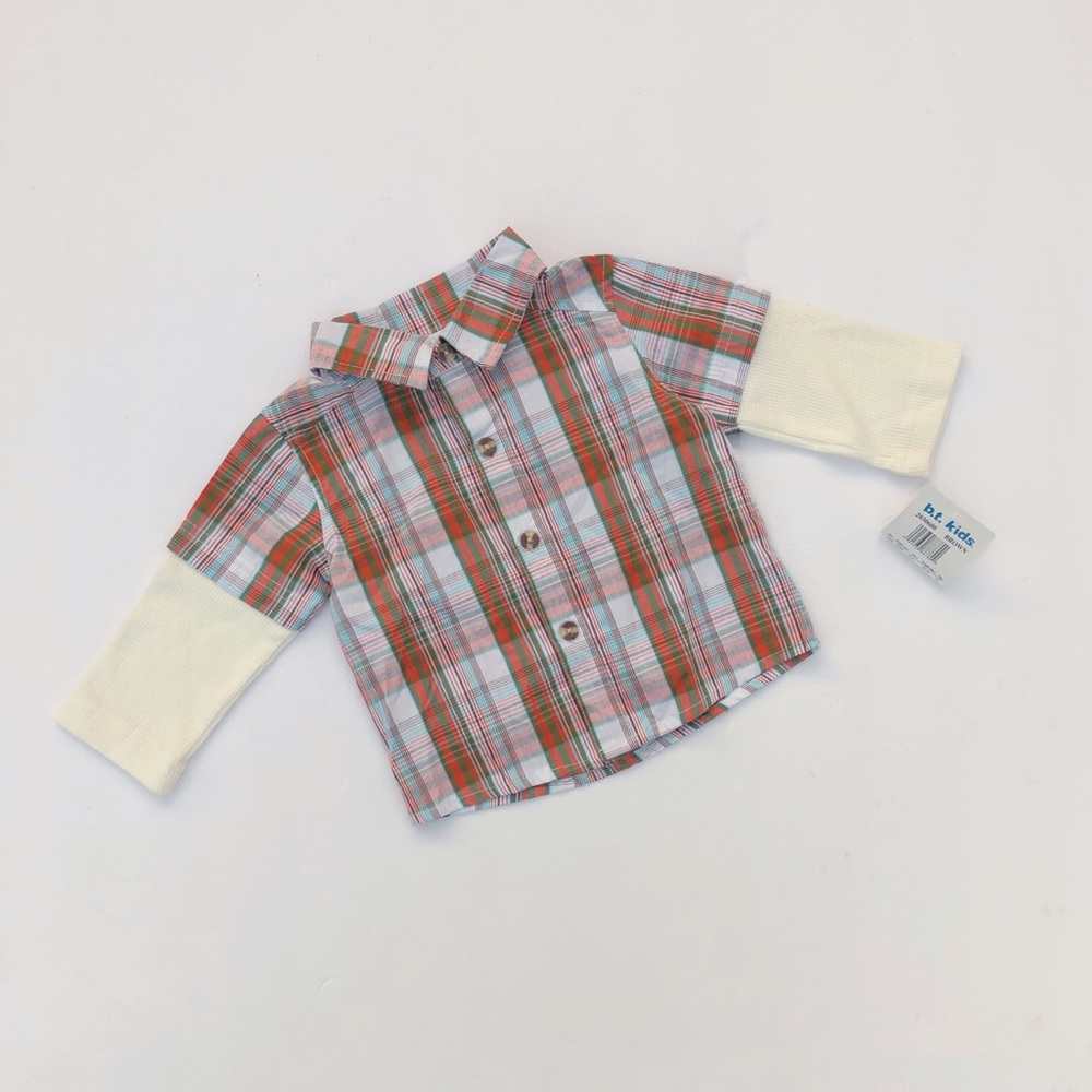NWT BT Kids Plaid Button Up Long Sleeve Shirt 3/6M